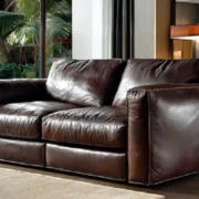 Luxury brown leather lounge in a modern living room with elegant interior design