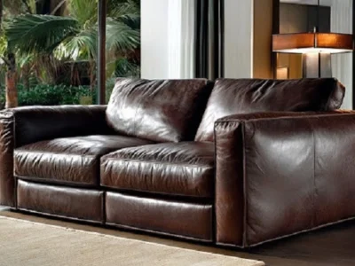 Luxury brown leather lounge in a modern living room with elegant interior design