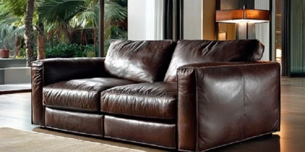 Luxury brown leather lounge in a modern living room with elegant interior design