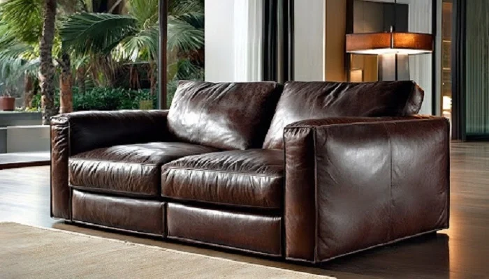 Luxury brown leather lounge in a modern living room with elegant interior design